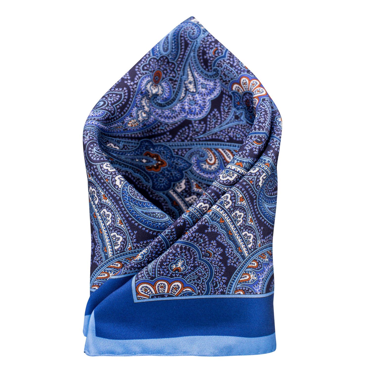 Blue Paisley Italian Silk Pocket Square for Men
