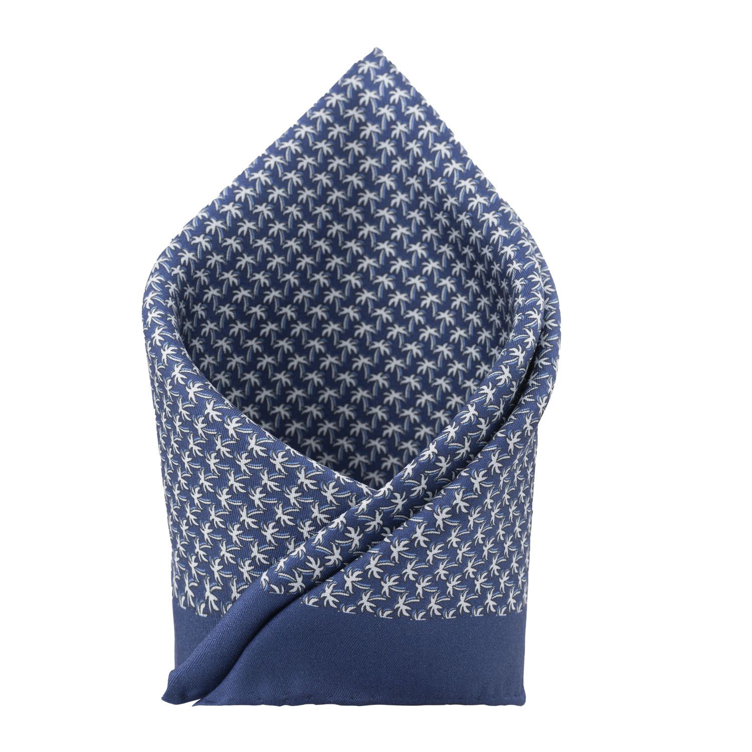 Blue Floral Italian Silk Pocket Square for Men