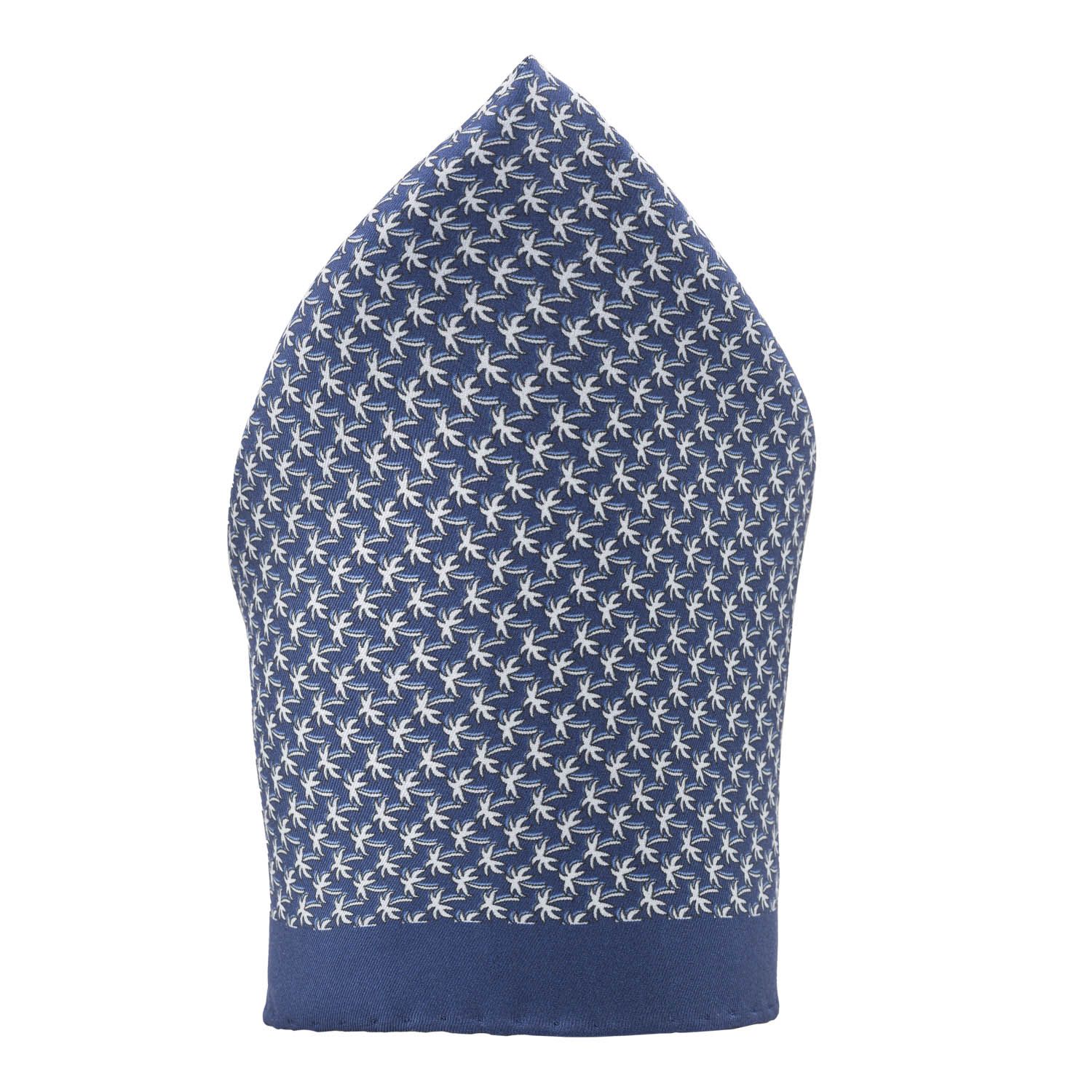 Blue Floral Italian Silk Pocket Square for Men