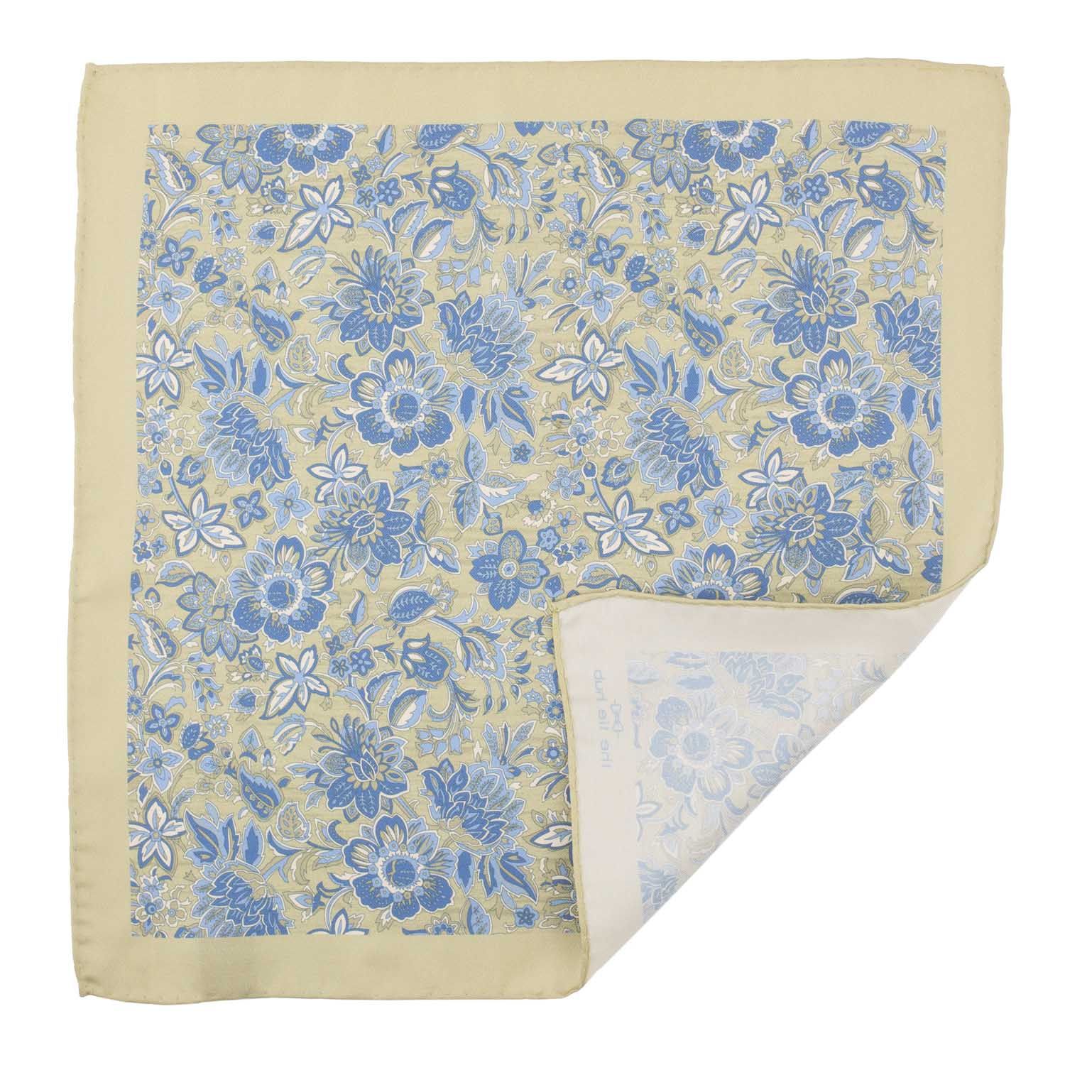 Green Floral Italian Silk Pocket Square for Men