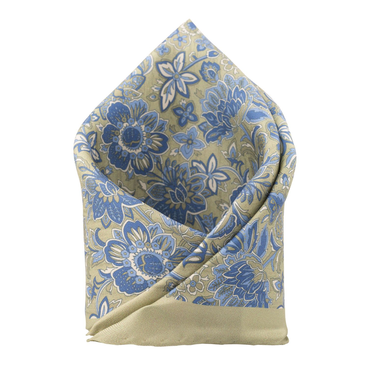 Green Floral Italian Silk Pocket Square for Men
