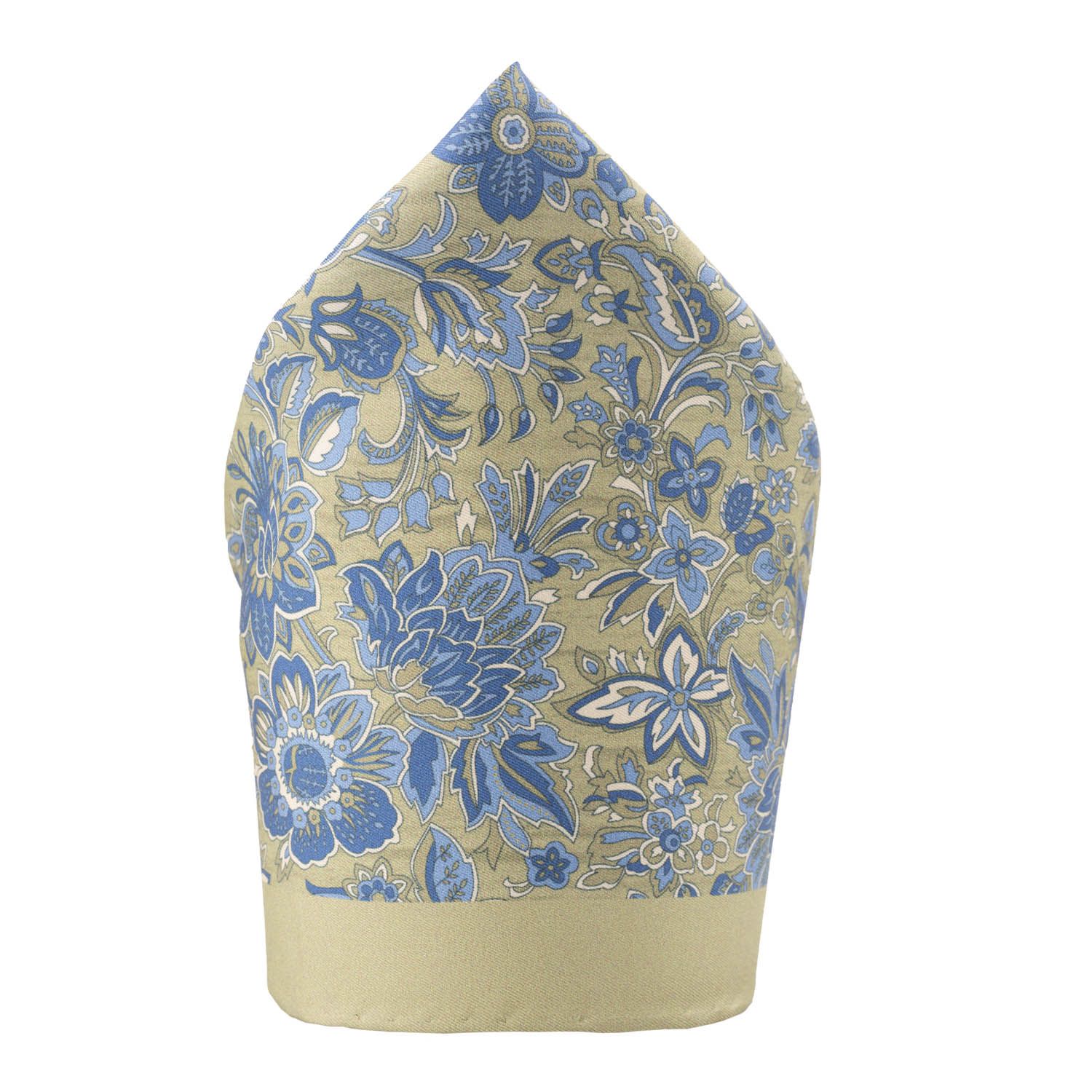 Green Floral Italian Silk Pocket Square for Men