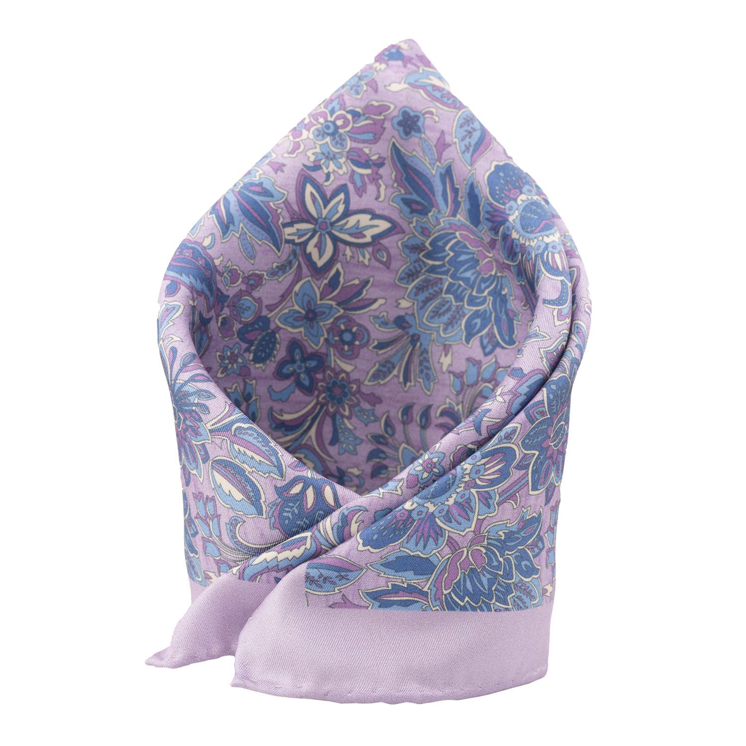 Purple Floral Italian Silk Pocket Square for Men