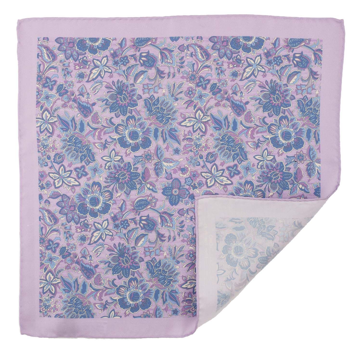 Purple Floral Italian Silk Pocket Square for Men