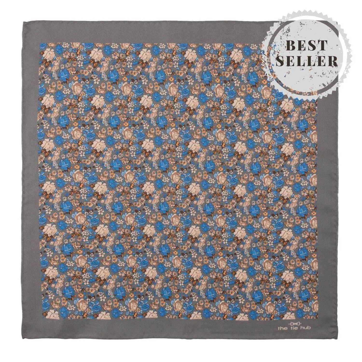 Grey Floral Italian Silk Pocket Square for Men