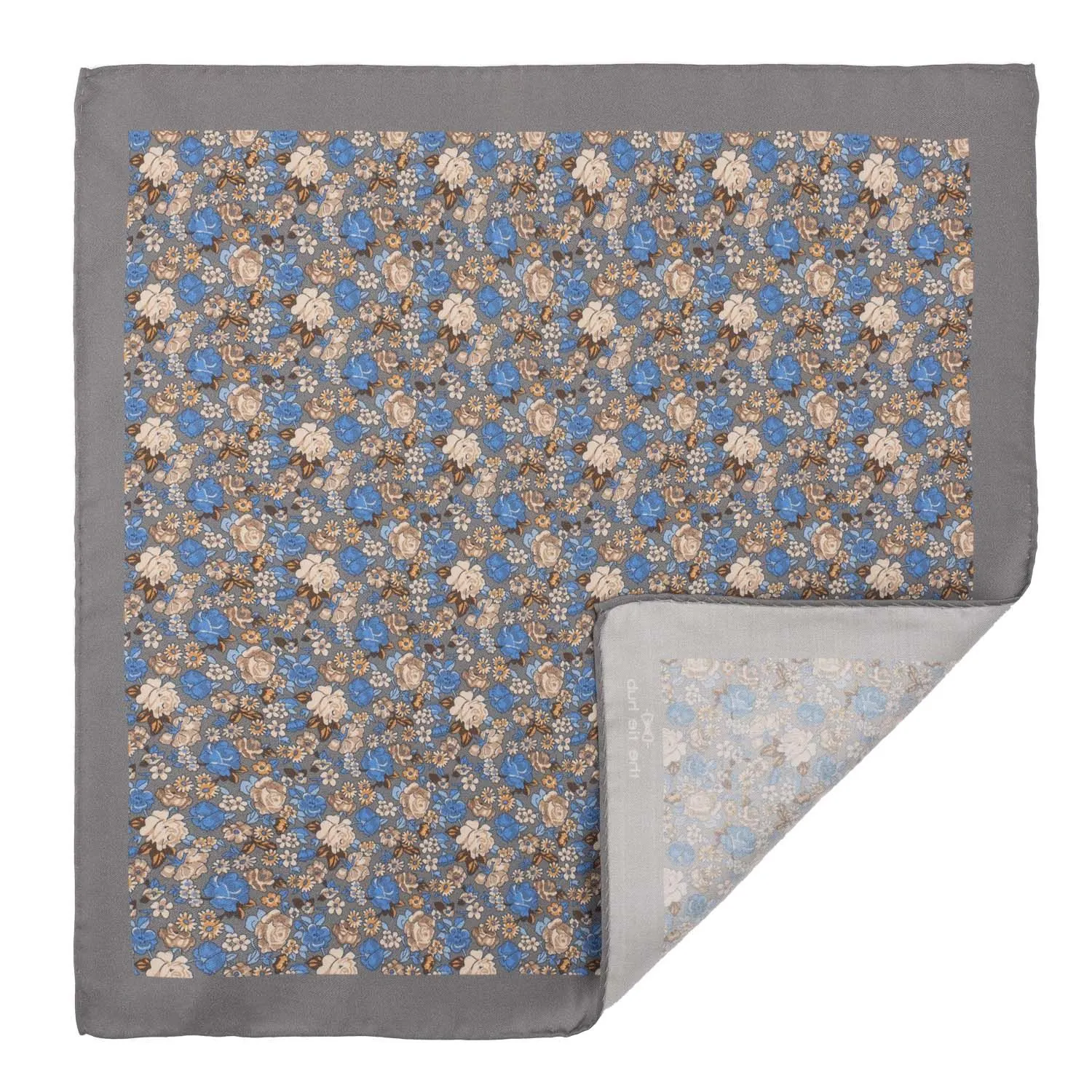 Grey Floral Italian Silk Pocket Square for Men