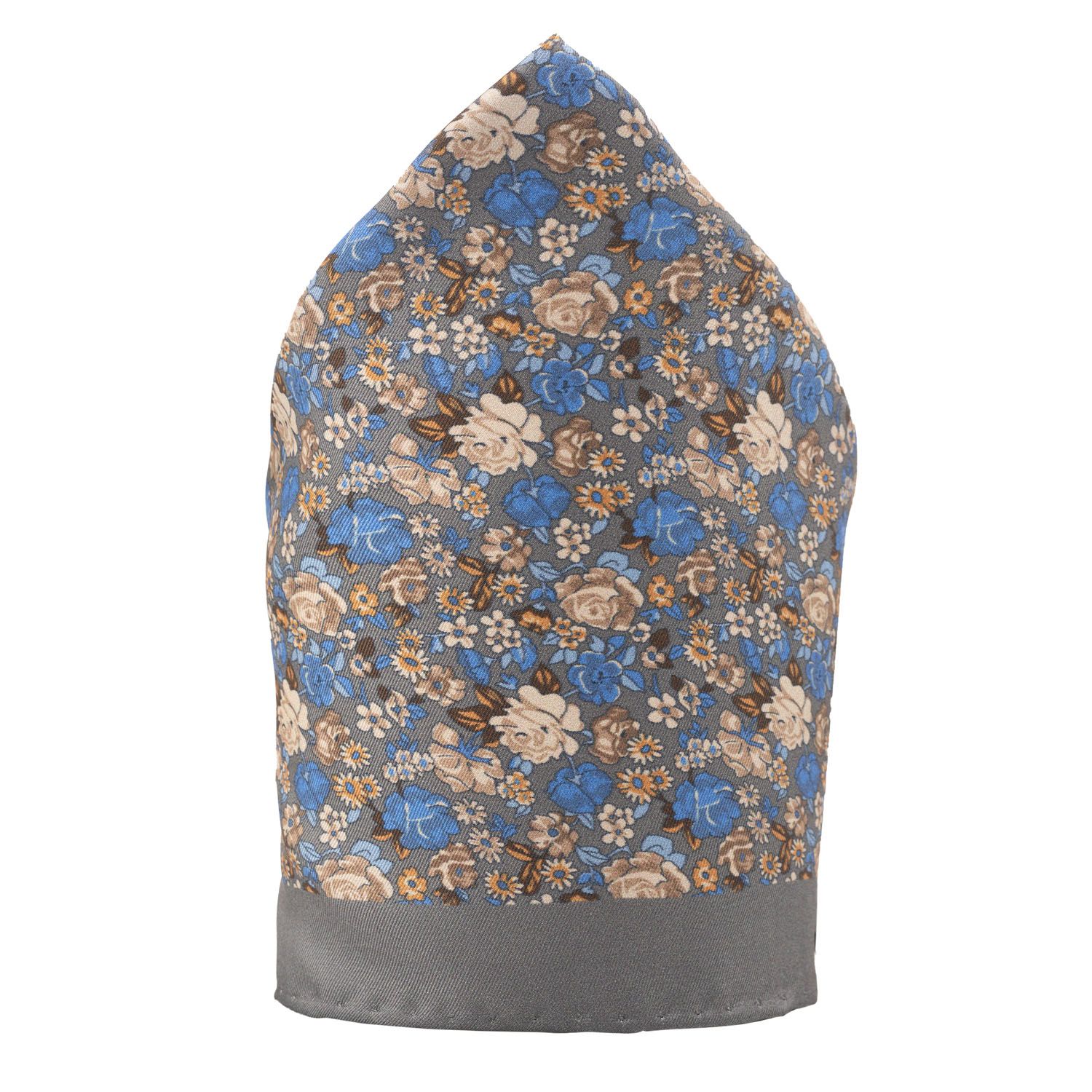 Grey Floral Italian Silk Pocket Square for Men