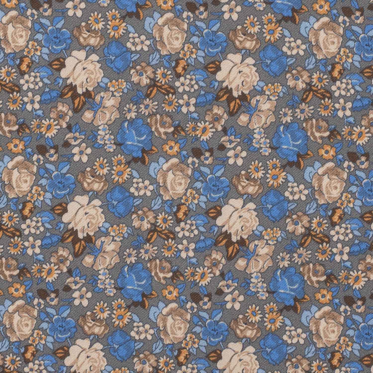 Grey Floral Italian Silk Pocket Square for Men