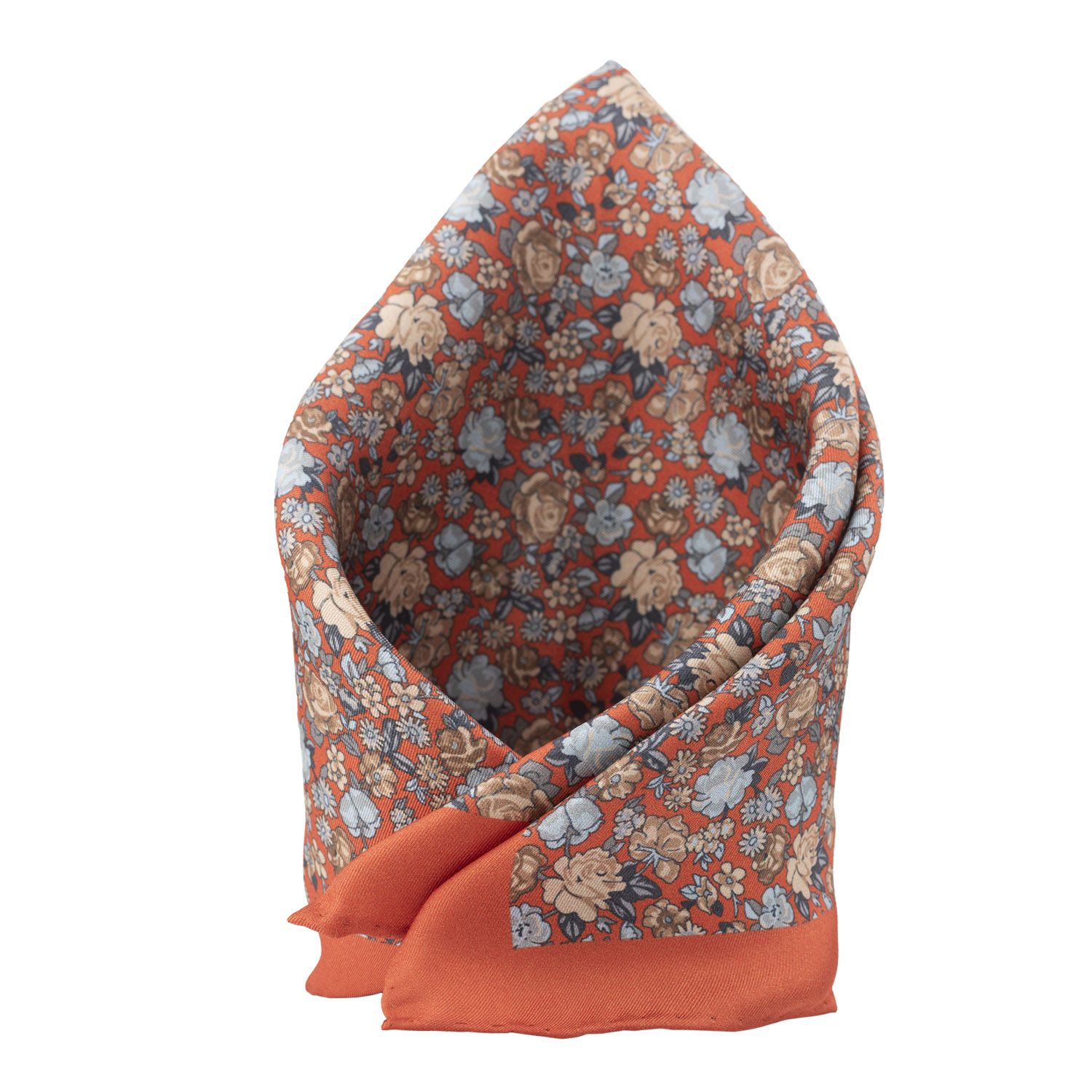 Orange Floral Italian Silk Pocket Square for Men