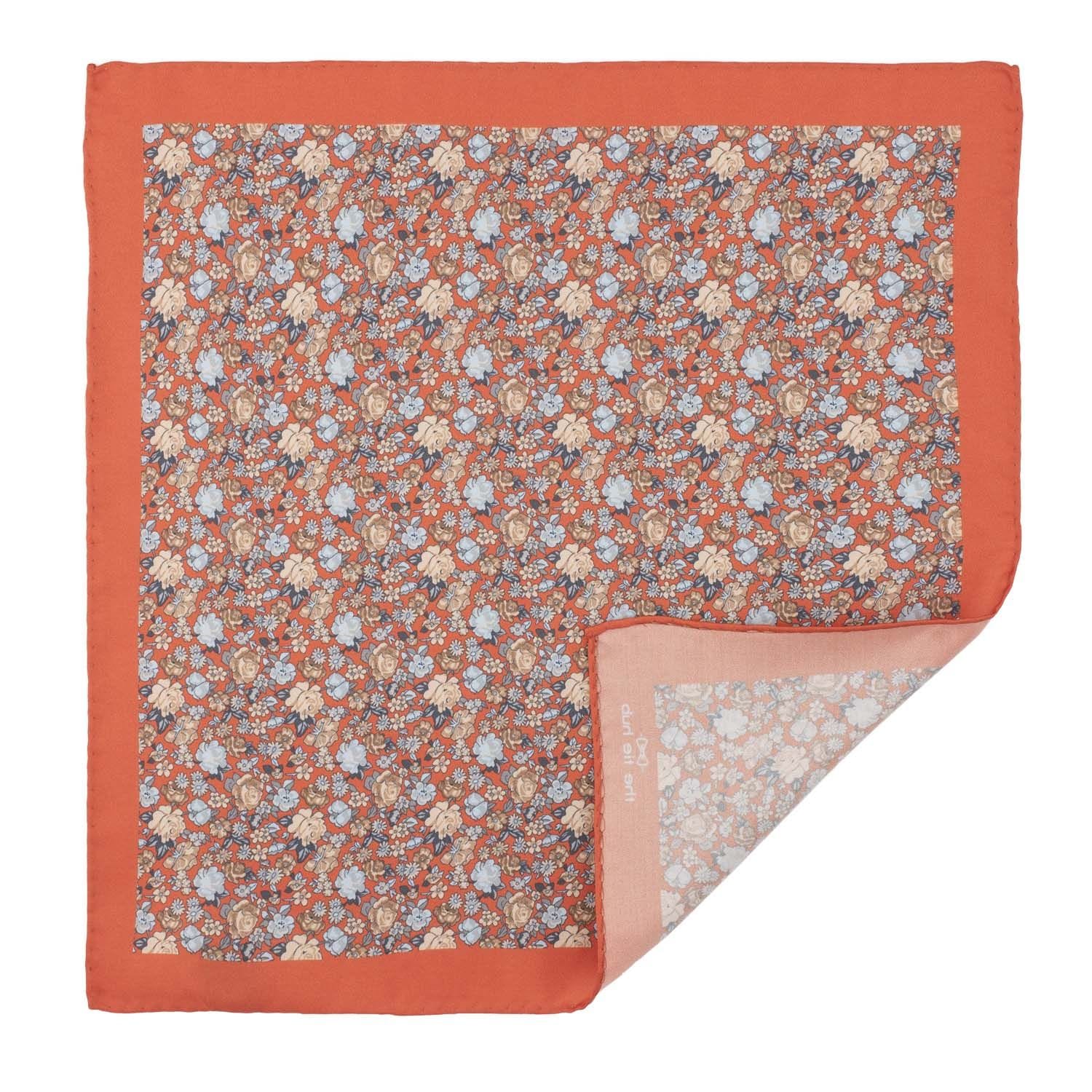 Orange Floral Italian Silk Pocket Square for Men
