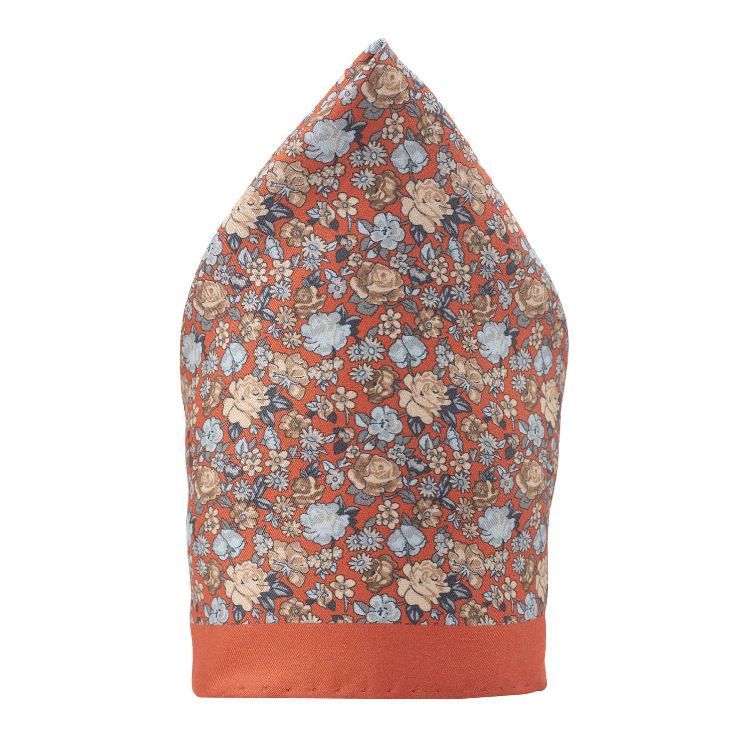 Orange Floral Italian Silk Pocket Square for Men