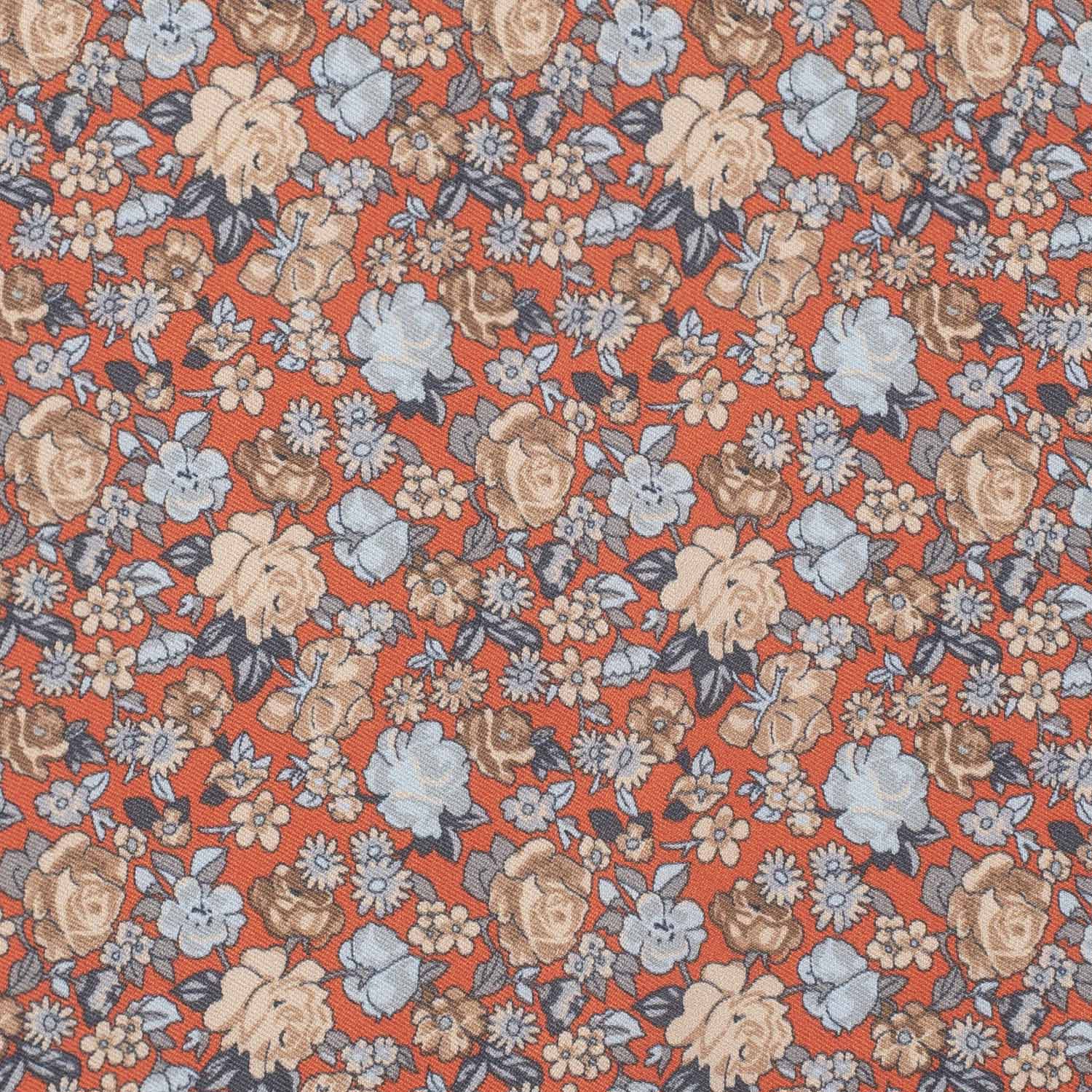 Orange Floral Italian Silk Pocket Square for Men