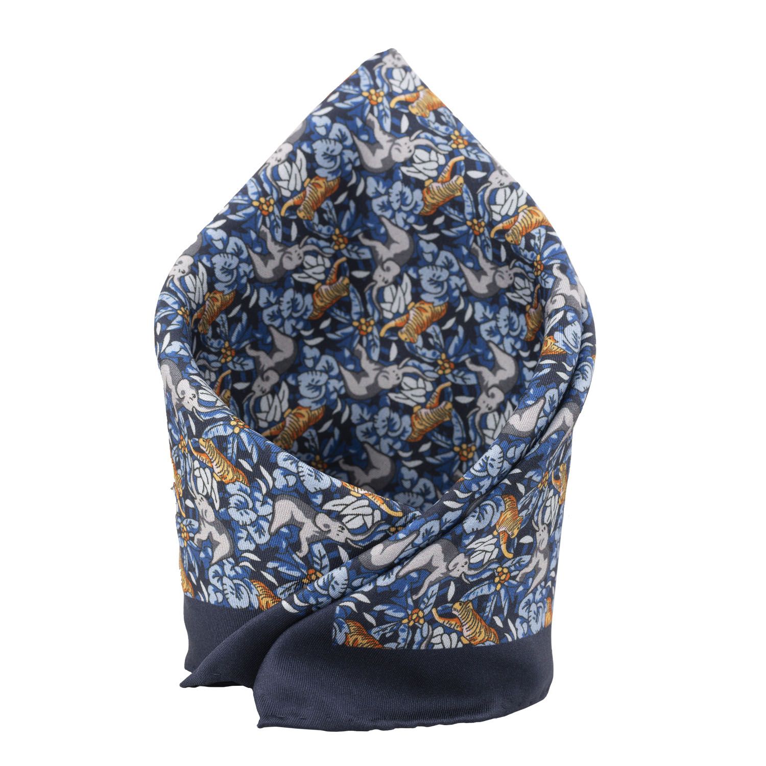 Blue Geometric Italian Silk Pocket Square for Men