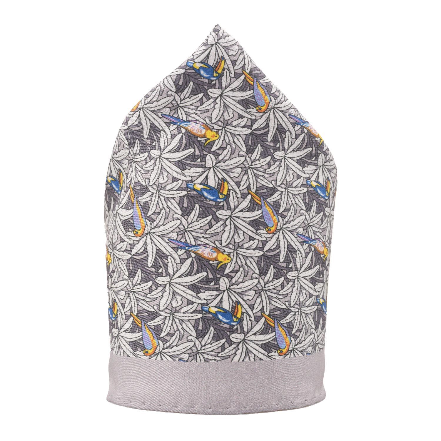 Grey Geometric Italian Silk Pocket Square for Men