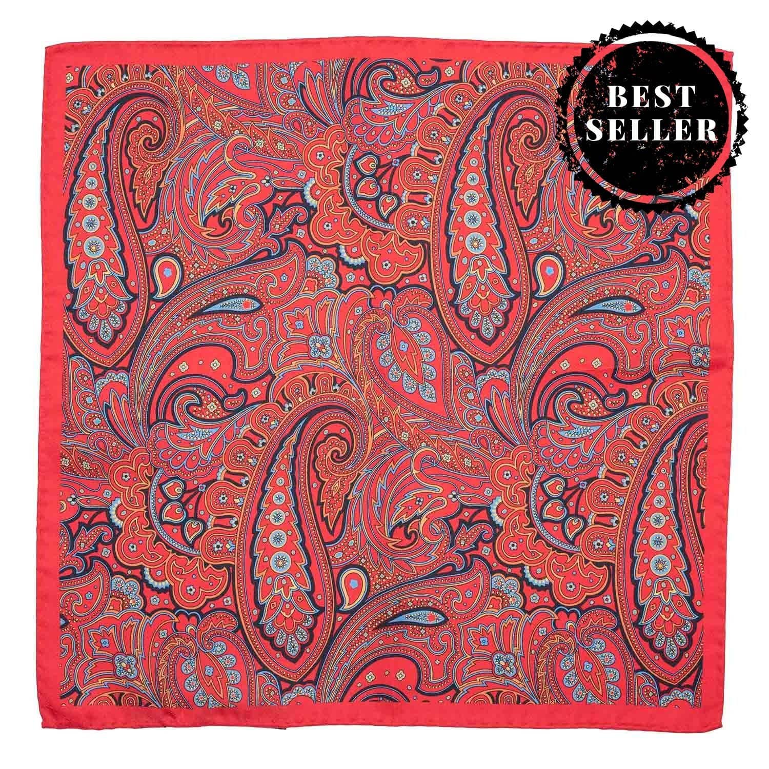 Red Paisley Italian Silk Pocket Square for Men