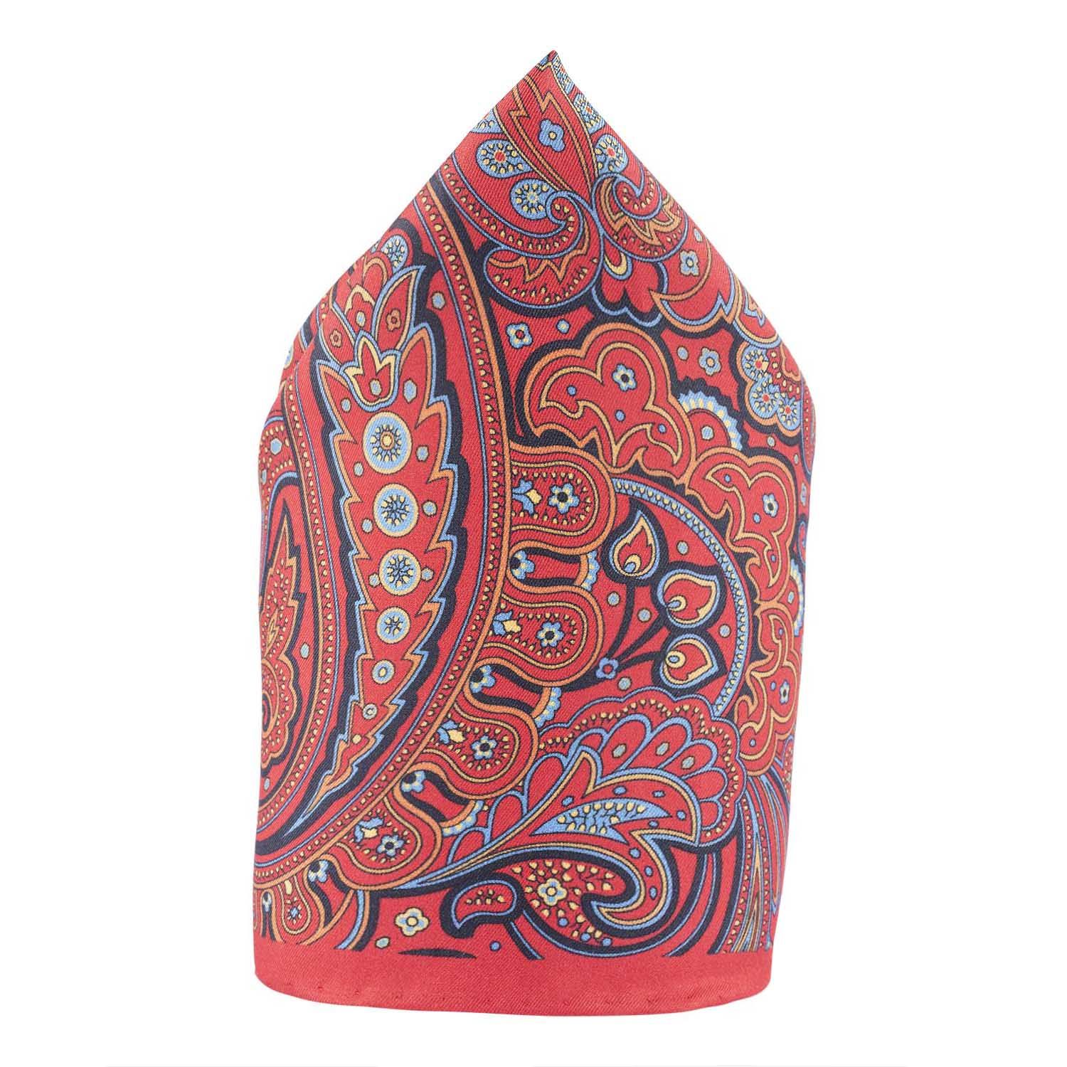 Red Paisley Italian Silk Pocket Square for Men
