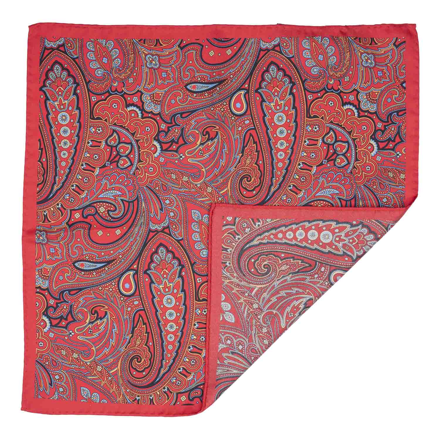 Red Paisley Italian Silk Pocket Square for Men