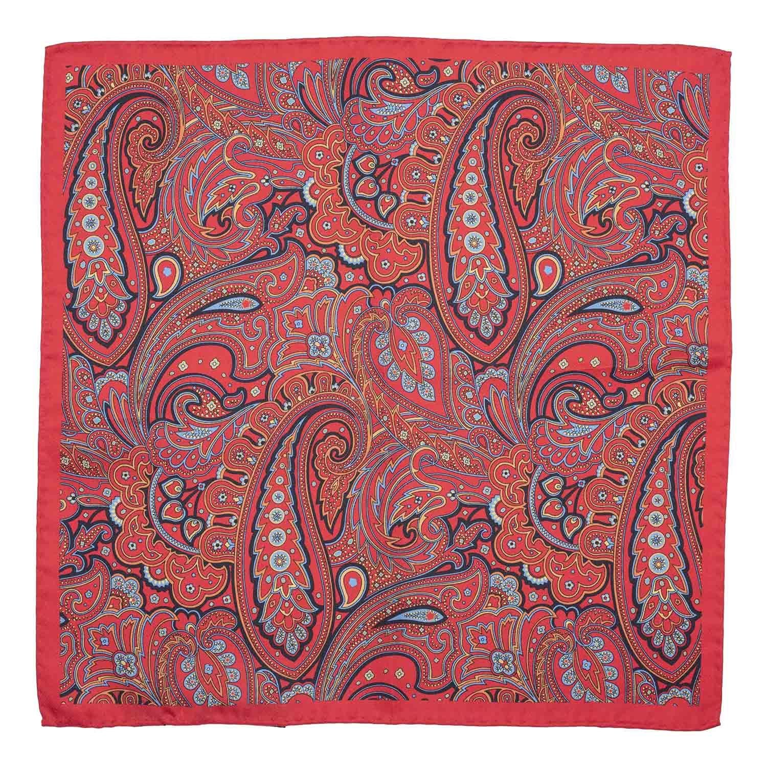 Red Paisley Italian Silk Pocket Square for Men