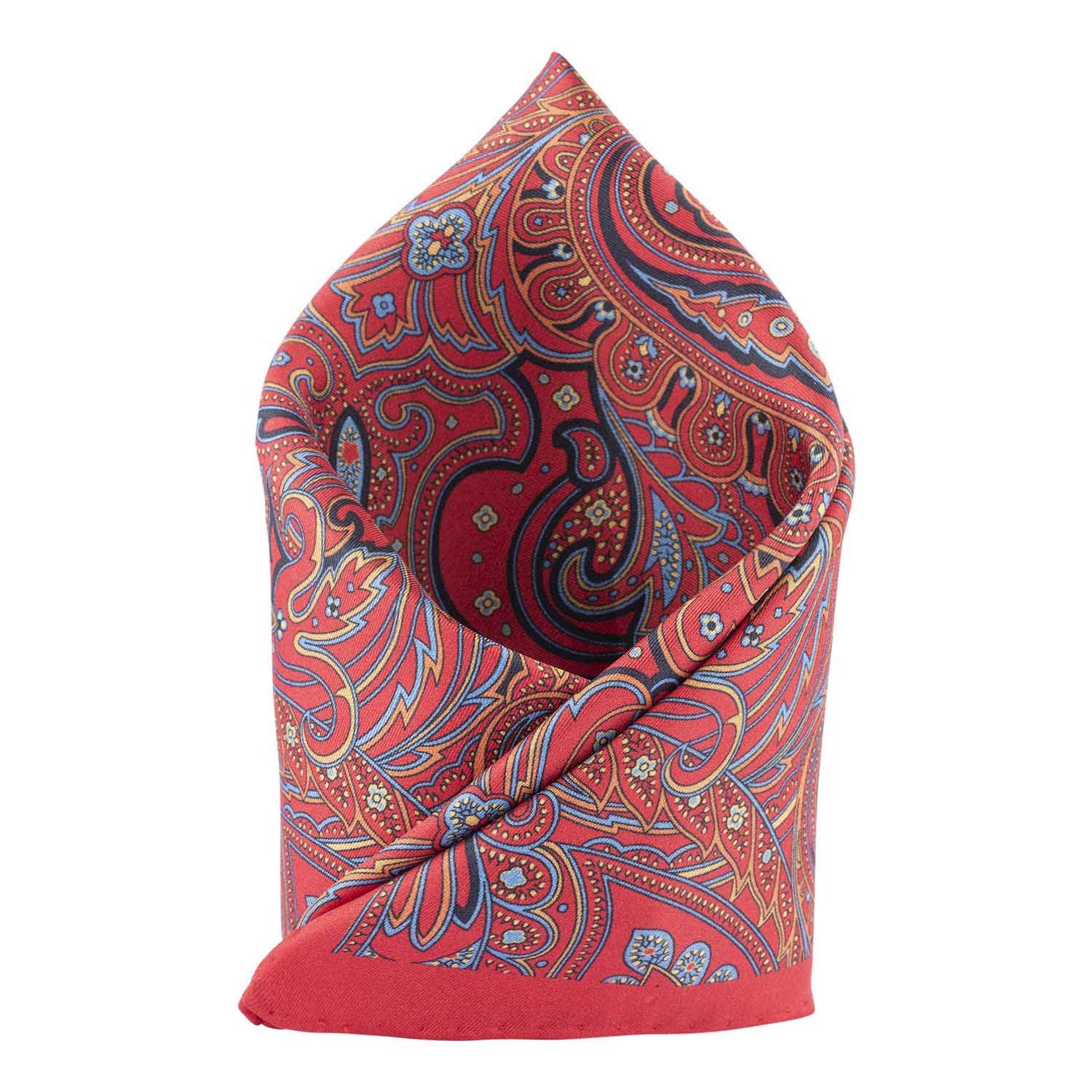 Red Paisley Italian Silk Pocket Square for Men