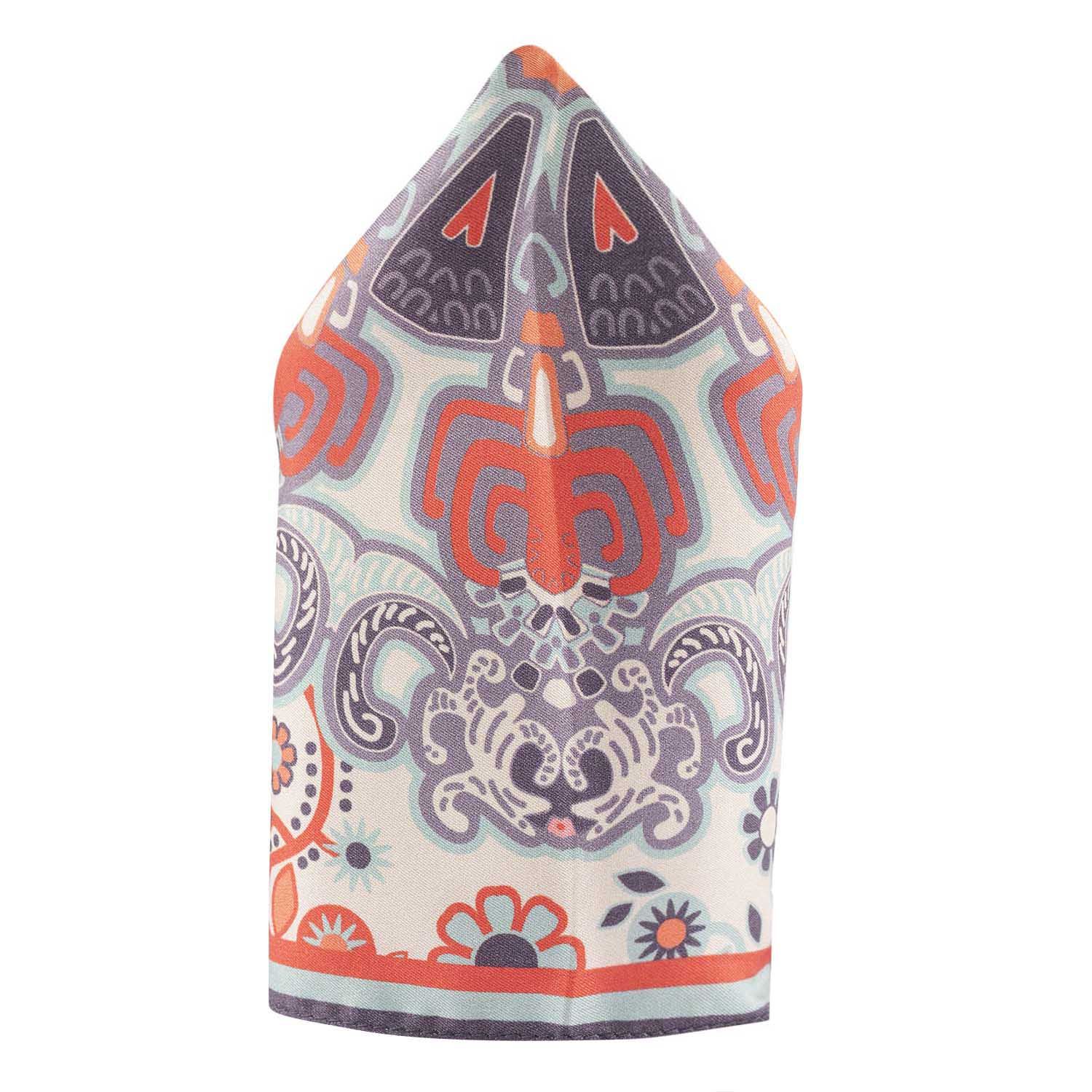 Orange Floral Italian Silk Pocket Square for Men