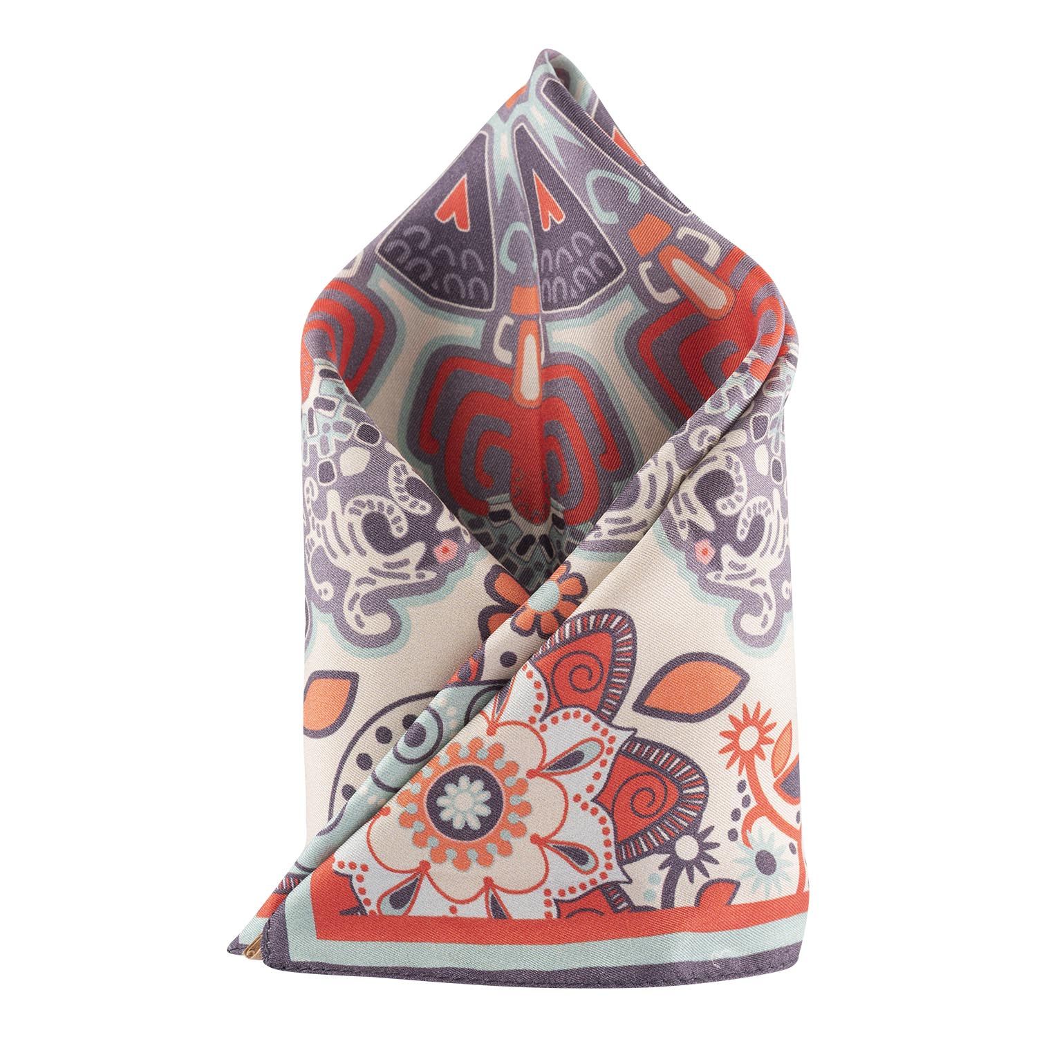 Orange Floral Italian Silk Pocket Square for Men