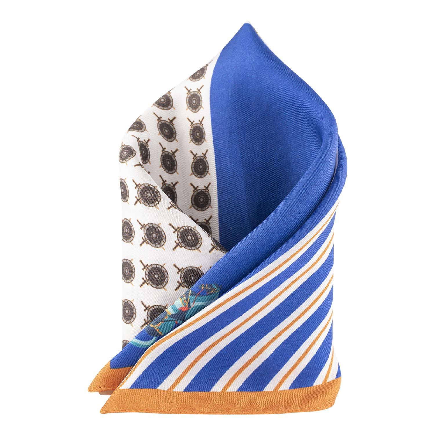 Blue Geometric Italian Silk Pocket Square for Men