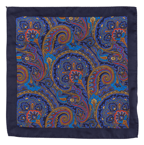 Blue Paisley Italian Silk Pocket Square for Men