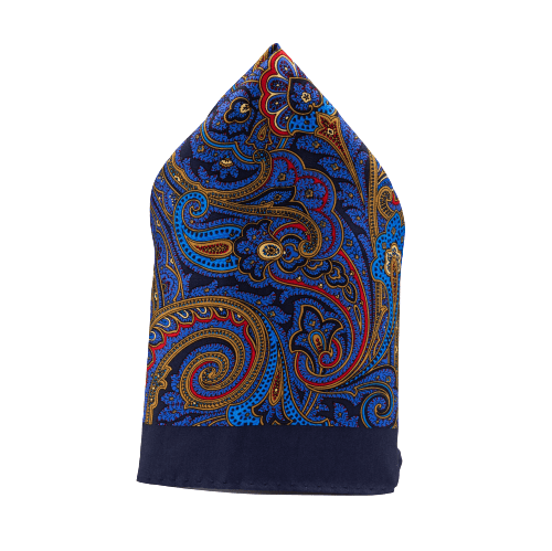 Blue Paisley Italian Silk Pocket Square for Men