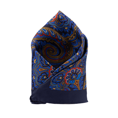 Blue Paisley Italian Silk Pocket Square for Men