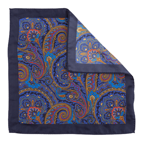 Blue Paisley Italian Silk Pocket Square for Men