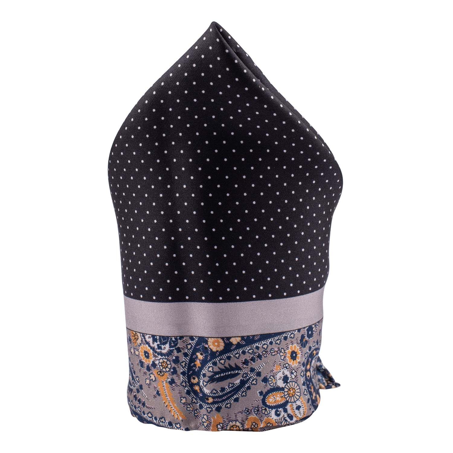 Black Polka Dot Italian Silk Pocket Square for Men