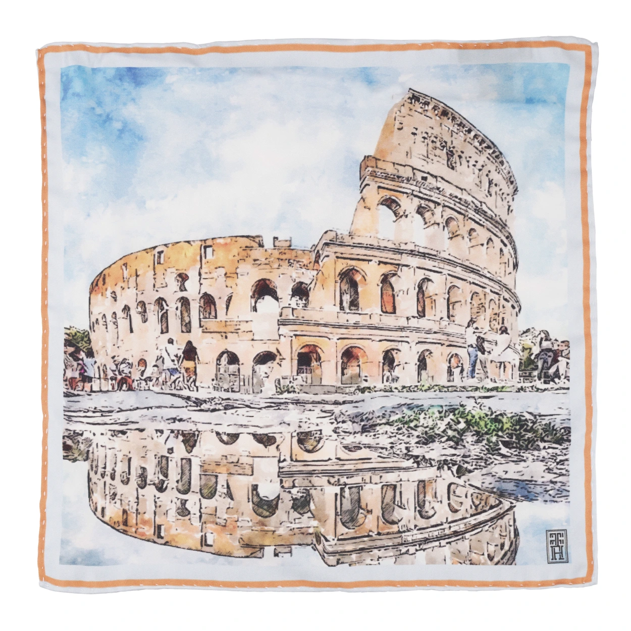 Blue Geometric Italian Silk Pocket Square for Men