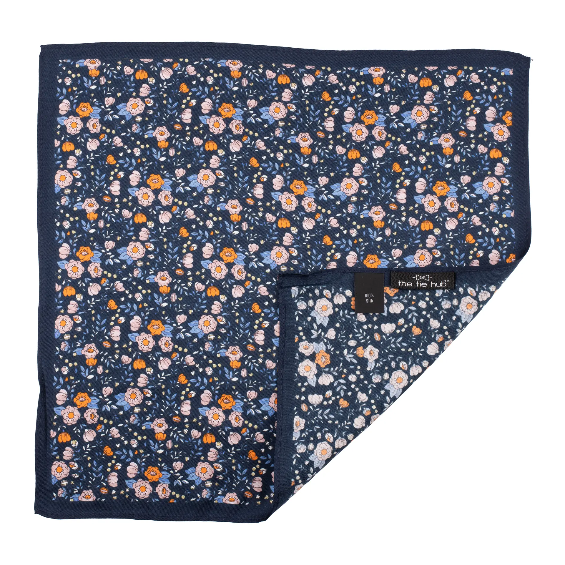 Blue Floral Italian Silk Pocket Square for Men