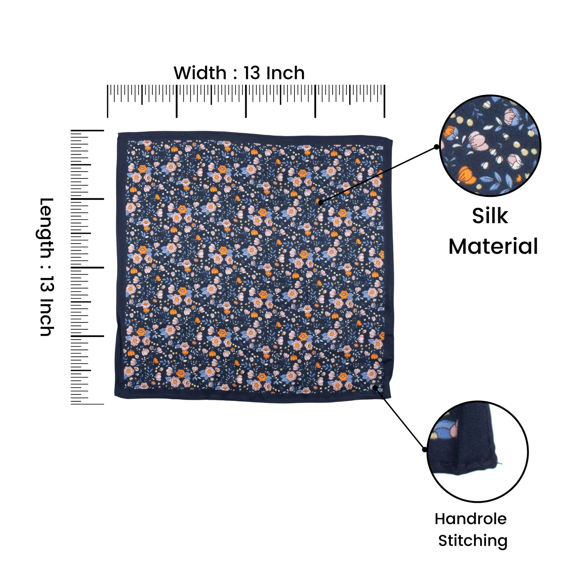 Blue Floral Italian Silk Pocket Square for Men