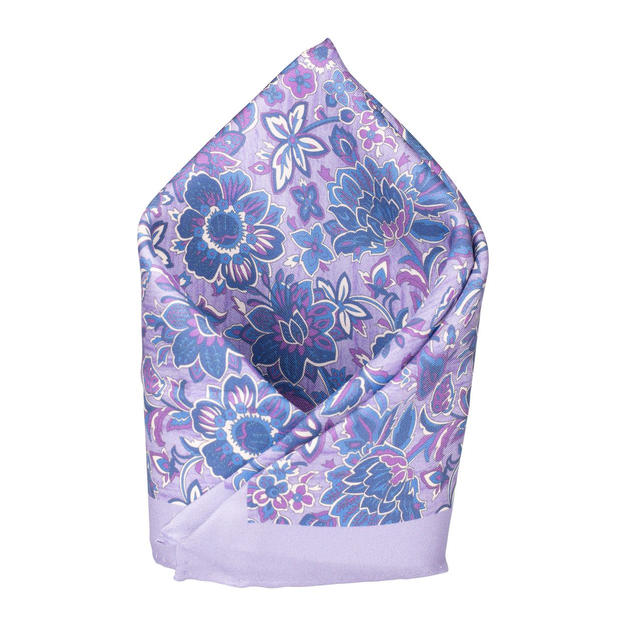 Purple Floral Italian Silk Pocket Square for Men