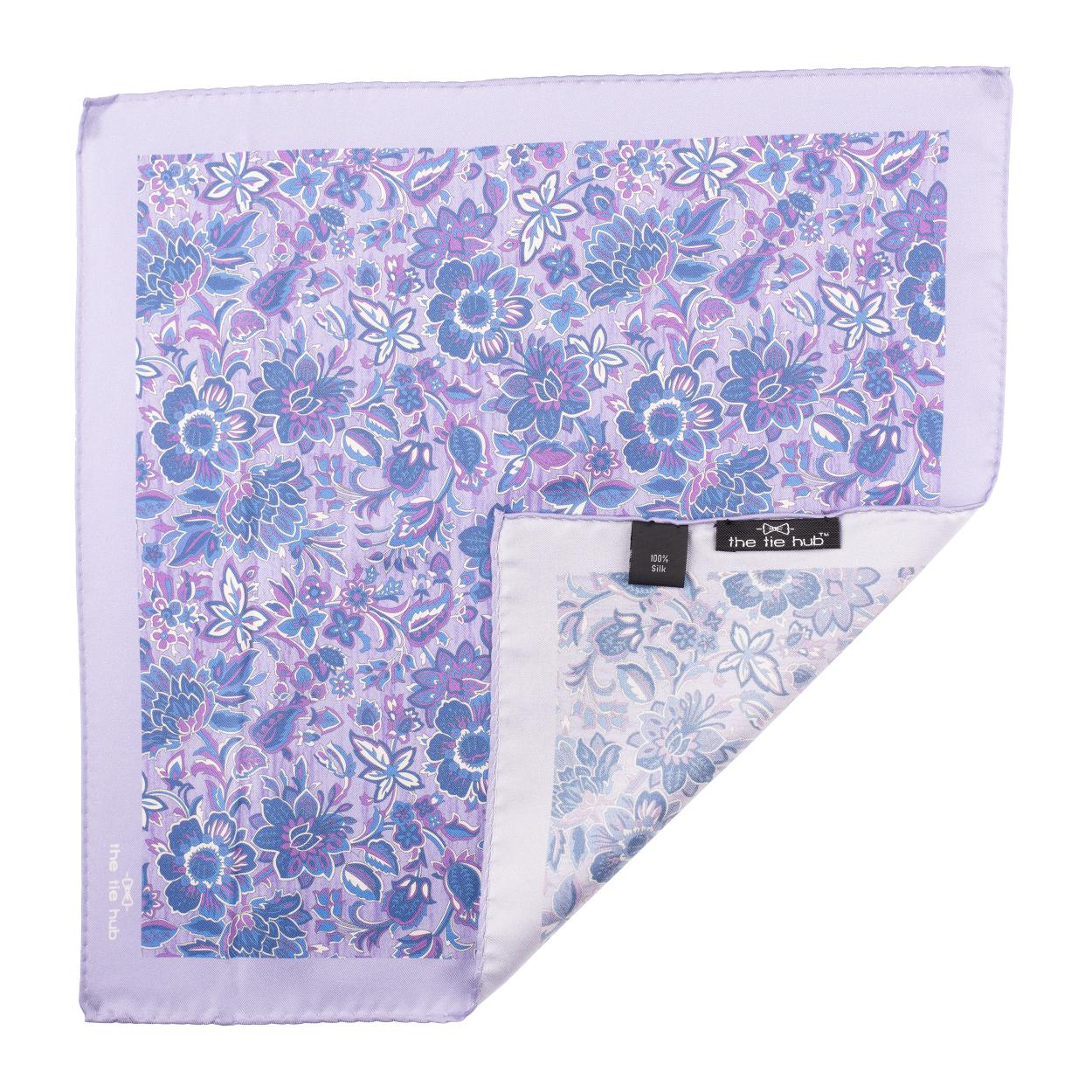 Purple Floral Italian Silk Pocket Square for Men
