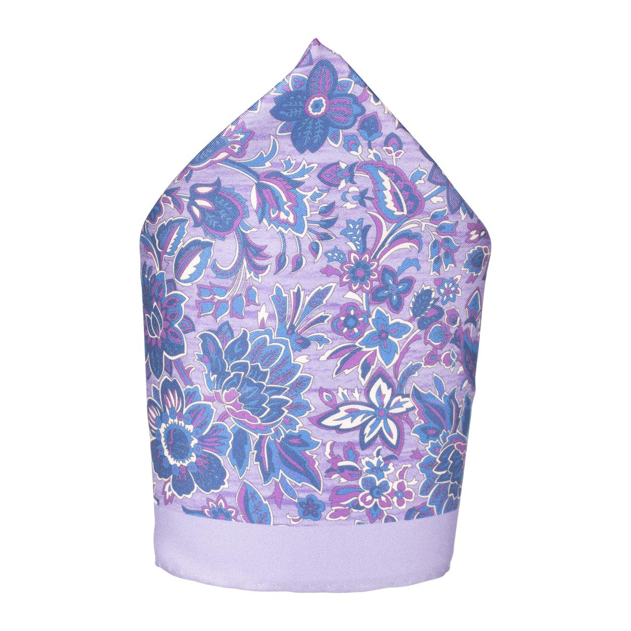Purple Floral Italian Silk Pocket Square for Men