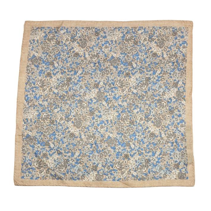 Cream Floral Italian Silk Pocket Square for Men