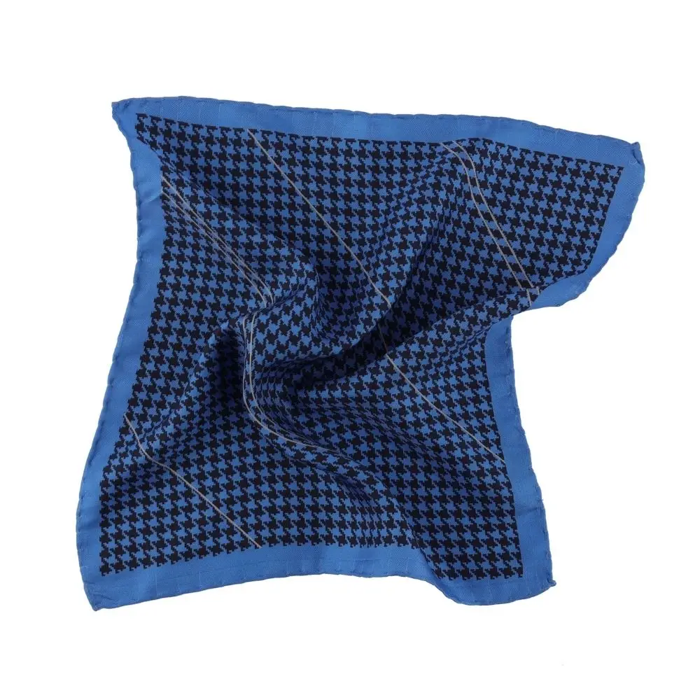 Blue Geometric Italian Silk Pocket Square for Men