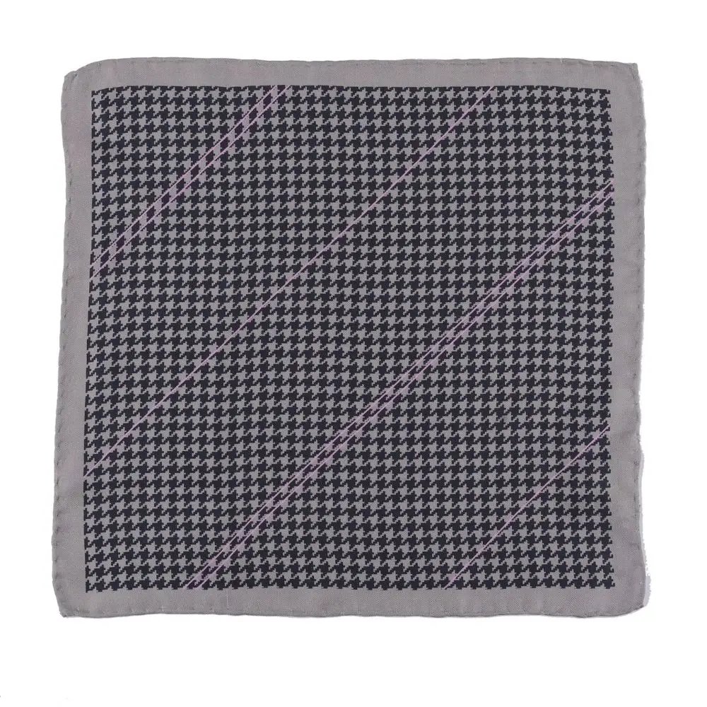 Grey Geometric Italian Silk Pocket Square for Men