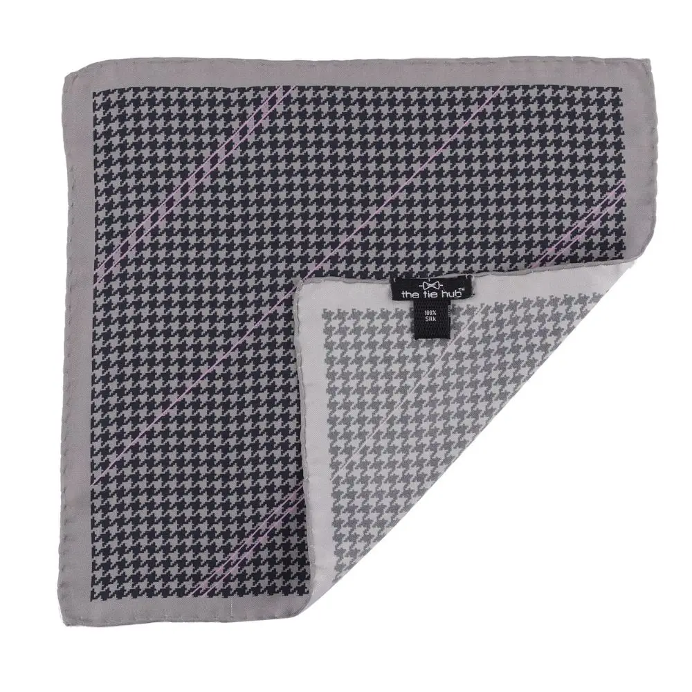 Grey Geometric Italian Silk Pocket Square for Men