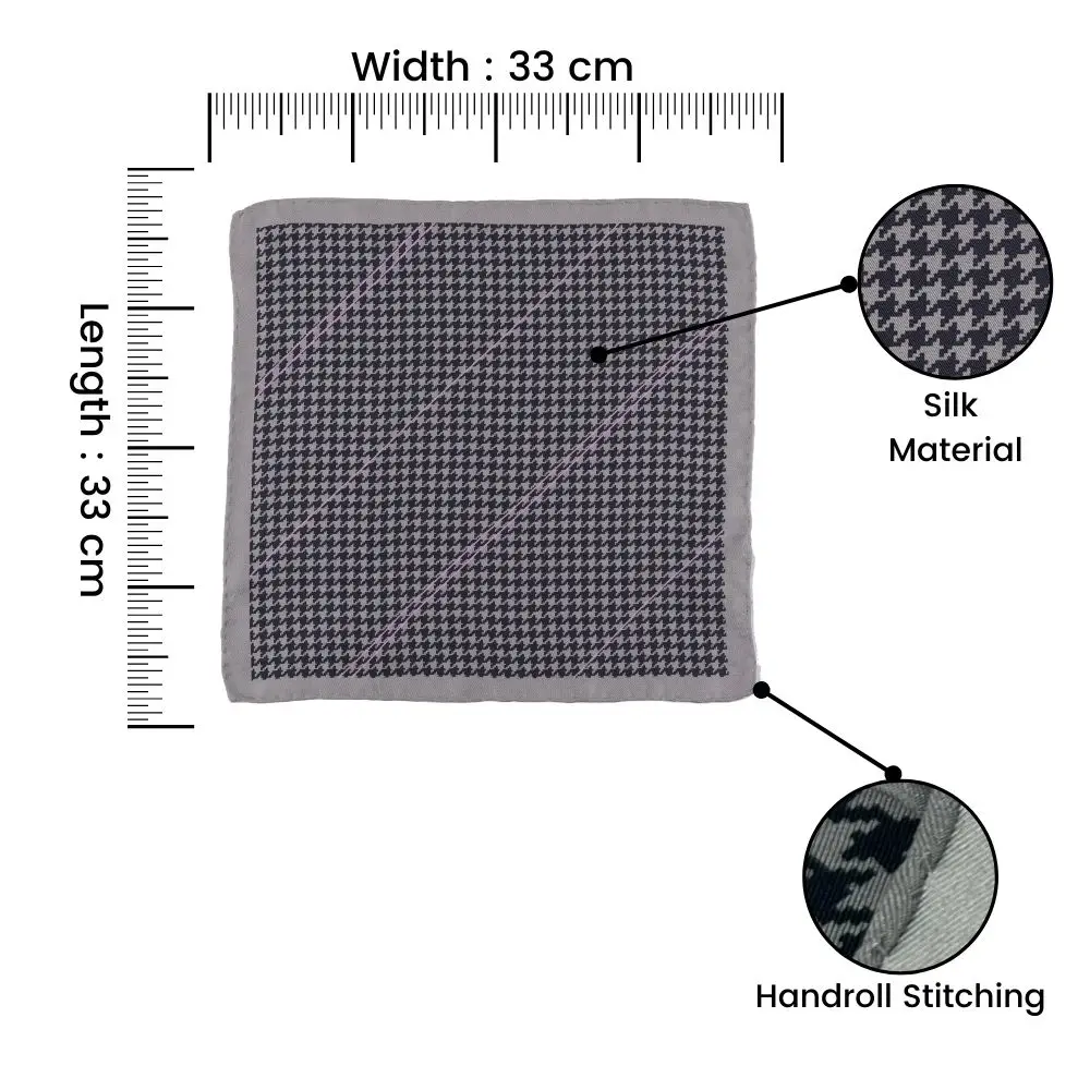 Grey Geometric Italian Silk Pocket Square for Men
