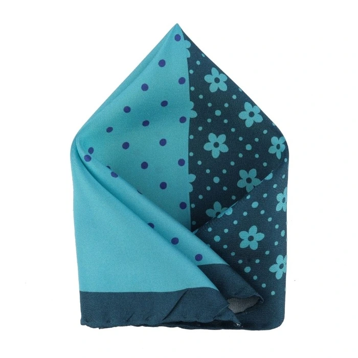 Teal Geometric Italian Silk Pocket Square for Men