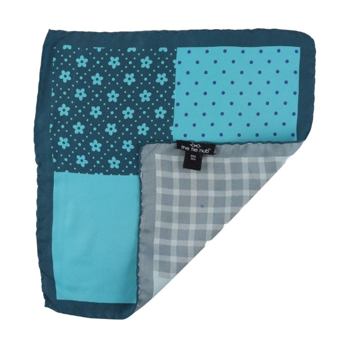Teal Geometric Italian Silk Pocket Square for Men
