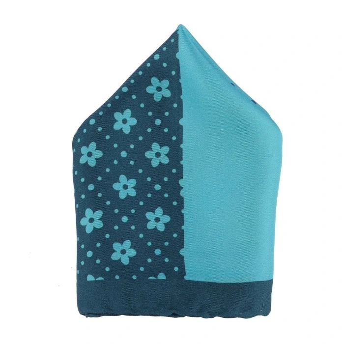 Teal Geometric Italian Silk Pocket Square for Men