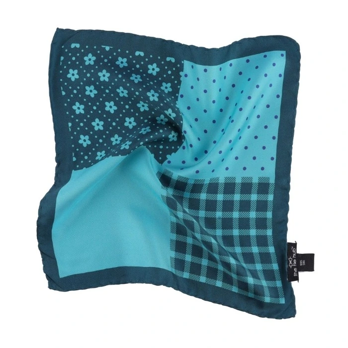 Teal Geometric Italian Silk Pocket Square for Men
