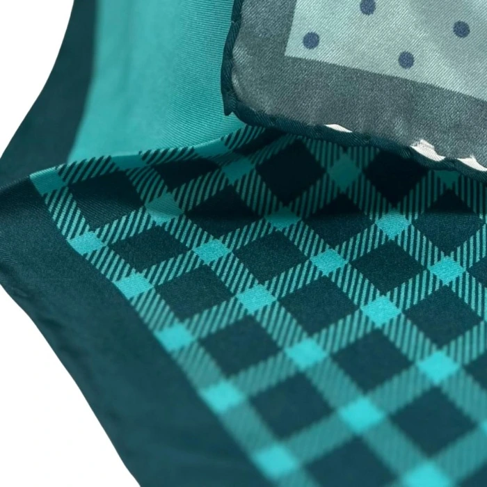 Teal Geometric Italian Silk Pocket Square for Men