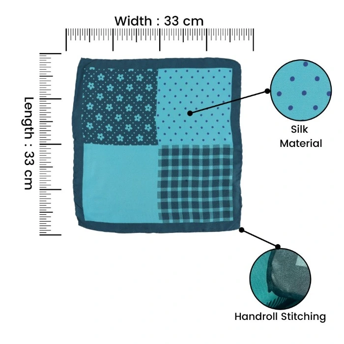 Teal Geometric Italian Silk Pocket Square for Men