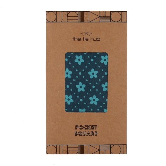 Teal Geometric Italian Silk Pocket Square for Men