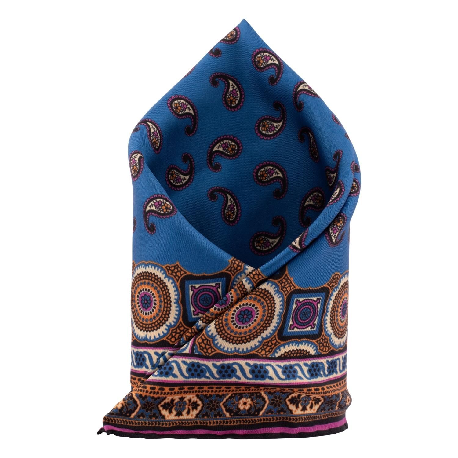 Blue Paisley Italian Silk Pocket Square for Men
